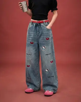شلوار جین با دوخت Hello Kitty - تصویر اصلی