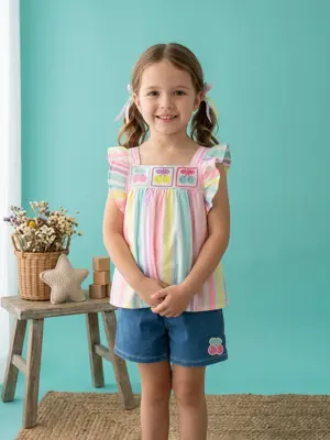 تاپ رنگی و شورت جین طرح گیلاس